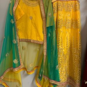SOLD! Yellow Green Mehendi Dholki Function Dress! 3 Piece